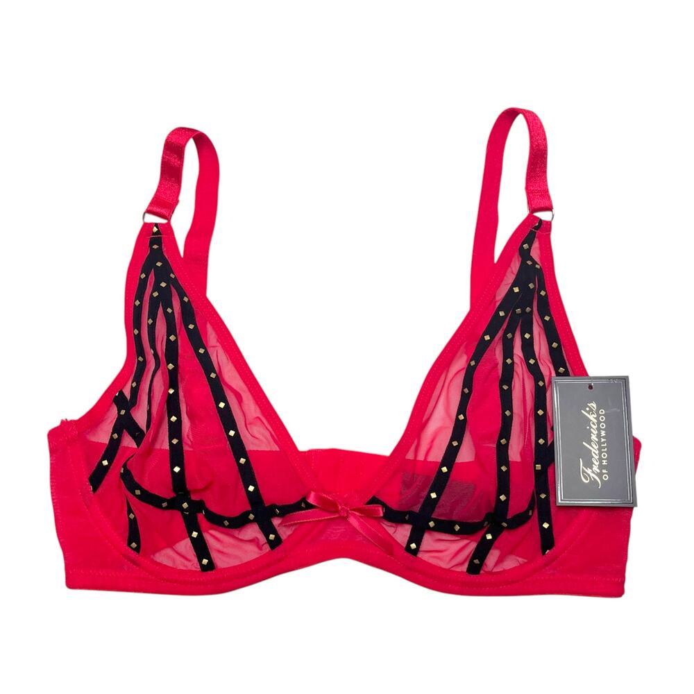 Frederick's of Hollywood Rozlyn Mesh and Stud Bra Ski Patrol / Black Size 32DDD